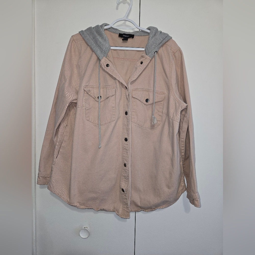 Forever 21 Women's Pink Utility Jacket with Gray Hood Size 2X